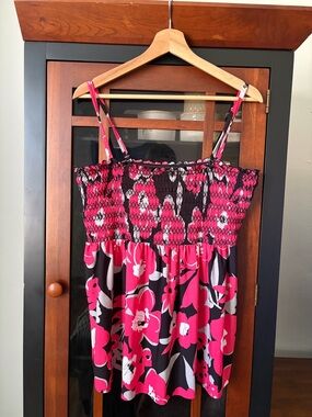 Women’s Pink Floral Smocked Bikini Tankini Top